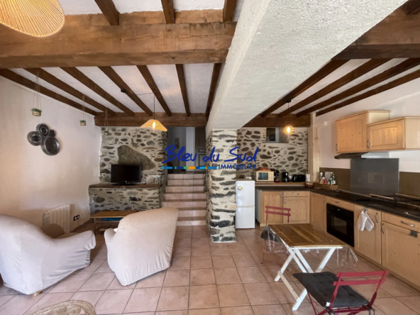 Maison en pierres avec terrasse et vue montagne à Olette