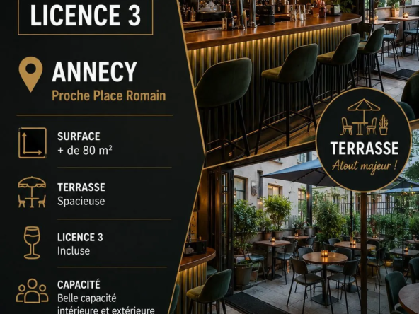 Fonds de commerce de bar avec Licence III à vendre à Annecy
