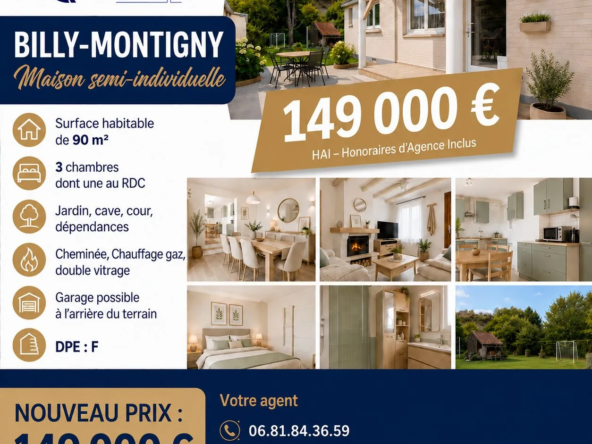 Charmante maison semi-individuelle de 90 m² à Billy-Montigny avec jardin et dépendances