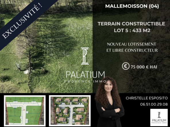 Terrain constructible de 433 m² à Mallemoisson, vue panoramique, livraison 2027
