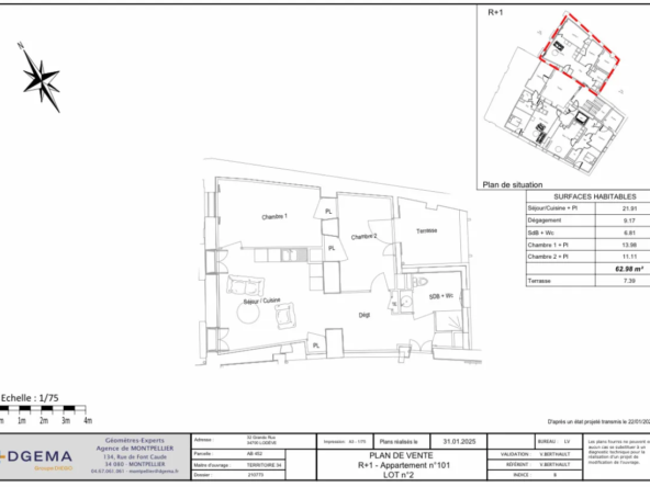 Appartement 3 pièces de 62 m² avec terrasse à Lodève, résidence rénovée avec ascenseur