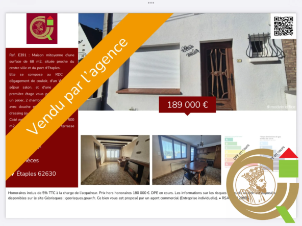 Maison à vendre à Étaples avec terrasse et garage – 68 m²
