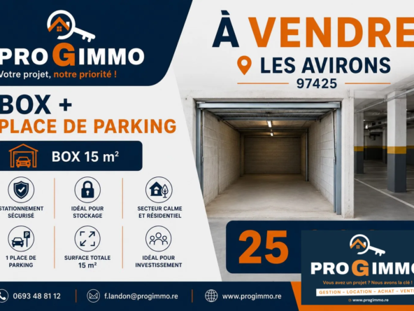 Box sécurisé de 15 m² + parking extérieur aux Avirons à vendre