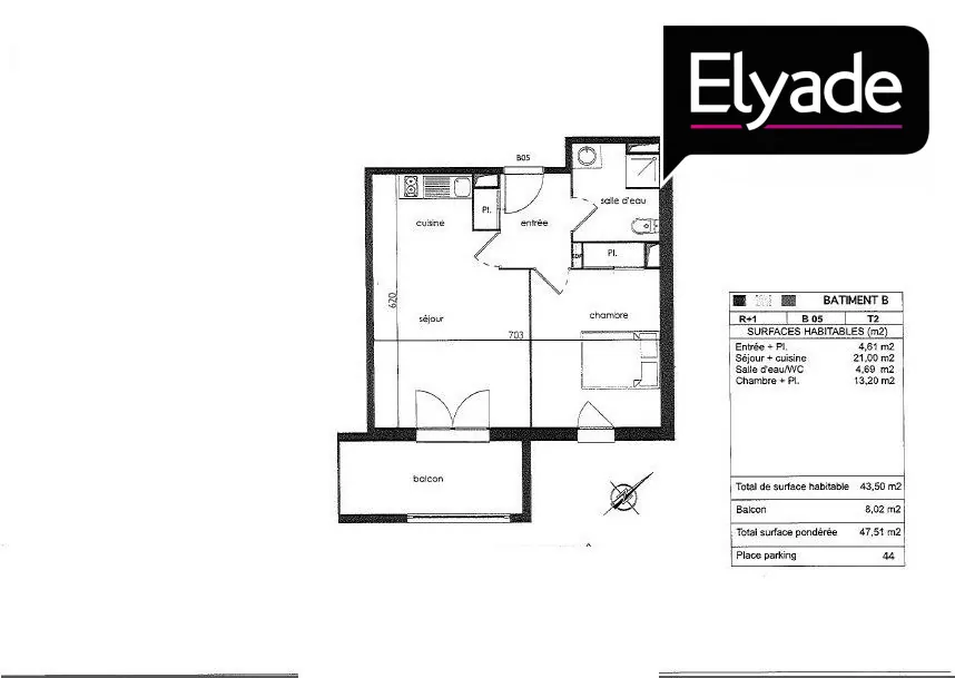 Appartement T2 à Royan de 43,50 m² avec balcon, proche commodités 