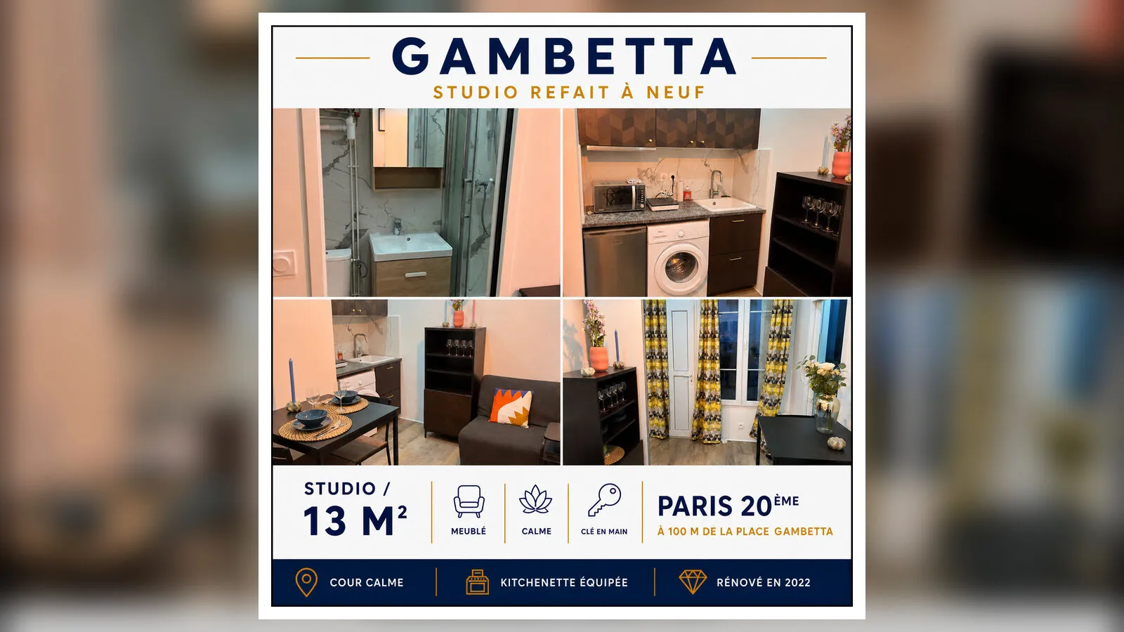 Studio de 13,17 m² à Paris proche Métro Gambetta, entièrement rénové et meublé