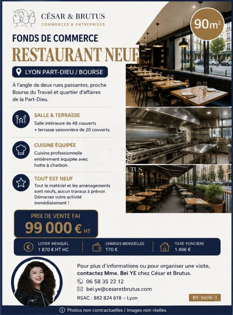 Fonds de commerce restaurant neuf à vendre à Lyon Part-Dieu / Bourse