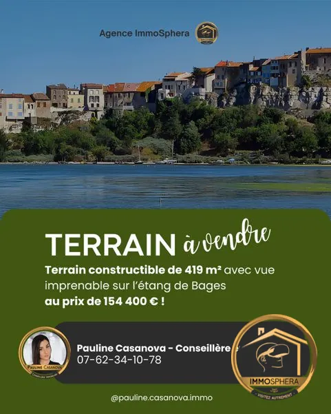 Terrain constructible avec vue sur l'étang de Bages à Narbonne