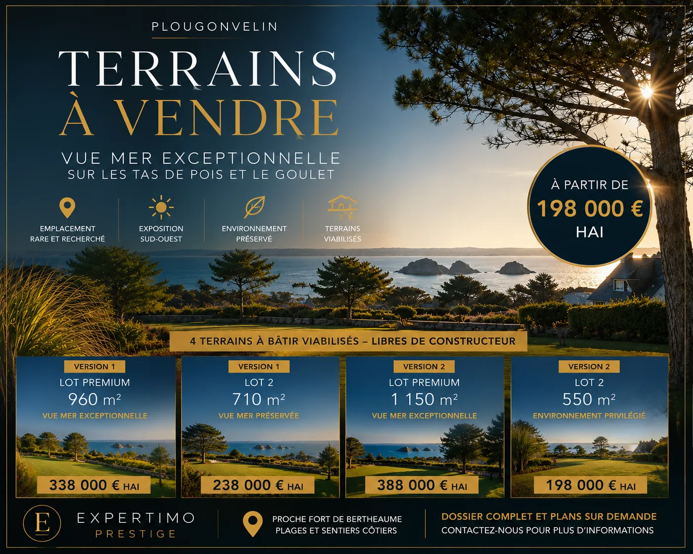Terrains à bâtir avec vue mer à Plougonvelin à partir de 198 000 €