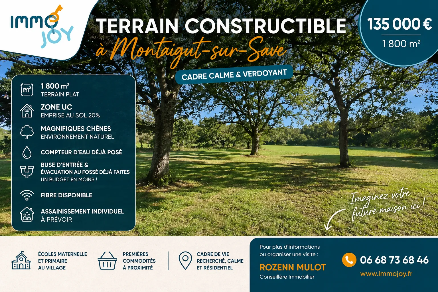 Terrain constructible de 1 800 m² à Montaigut-sur-Save près de Toulouse
