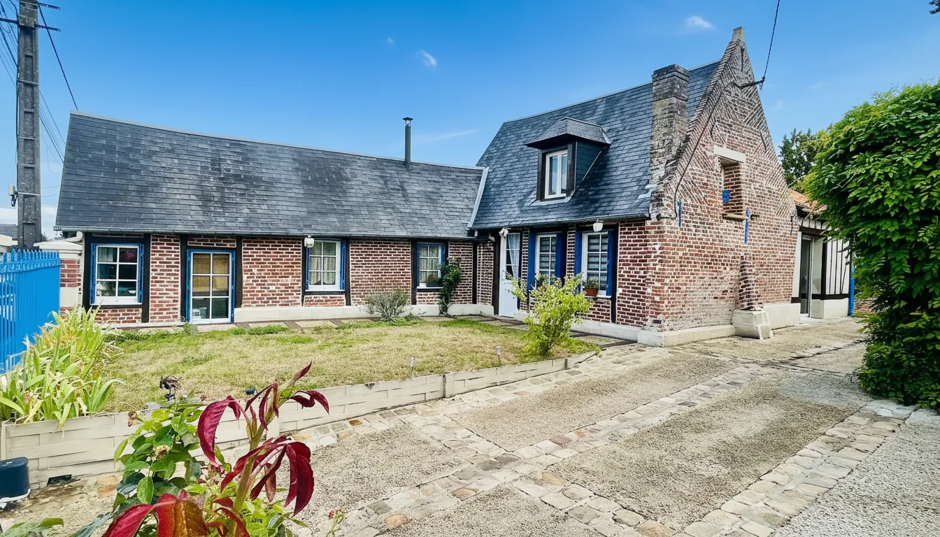 Maison de village en briques avec terrasse sud, 3 chambres, garage à Golancourt