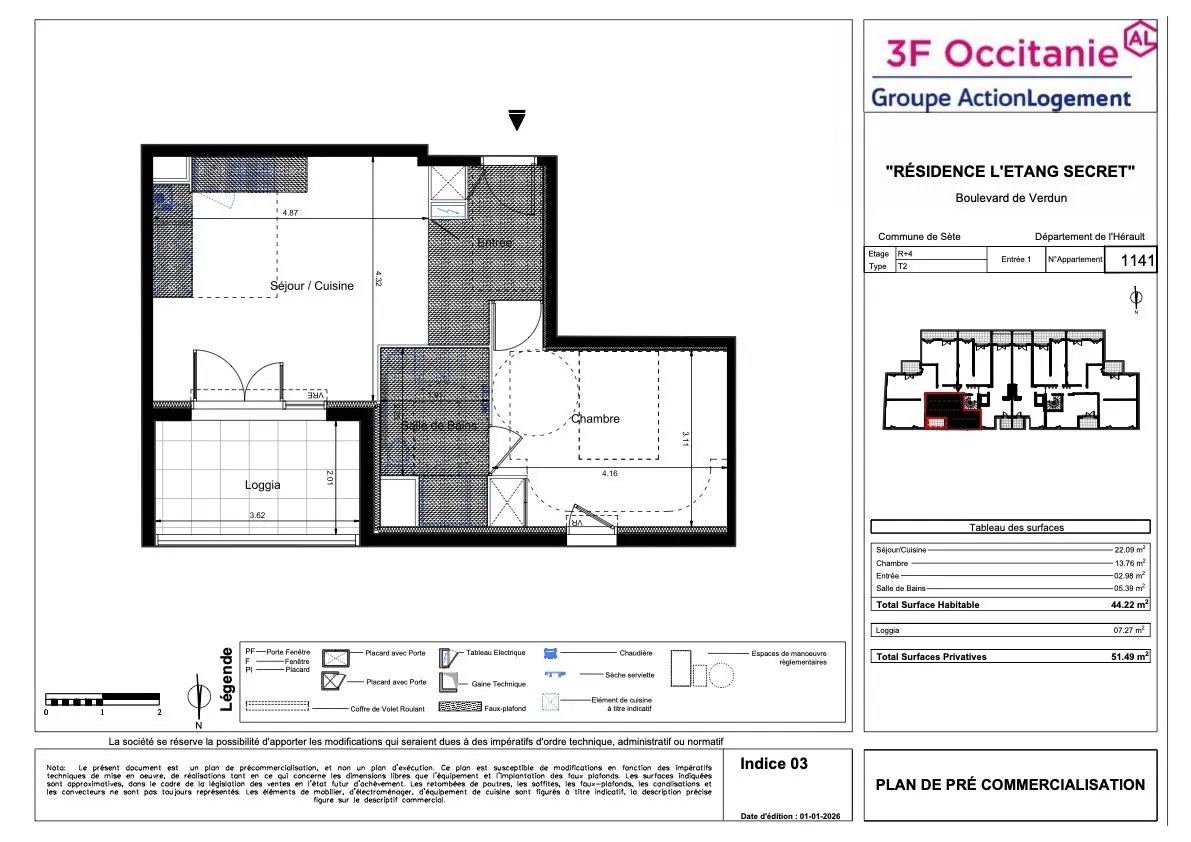 Appartement récent de 44 m² avec loggia et parking à Sète 