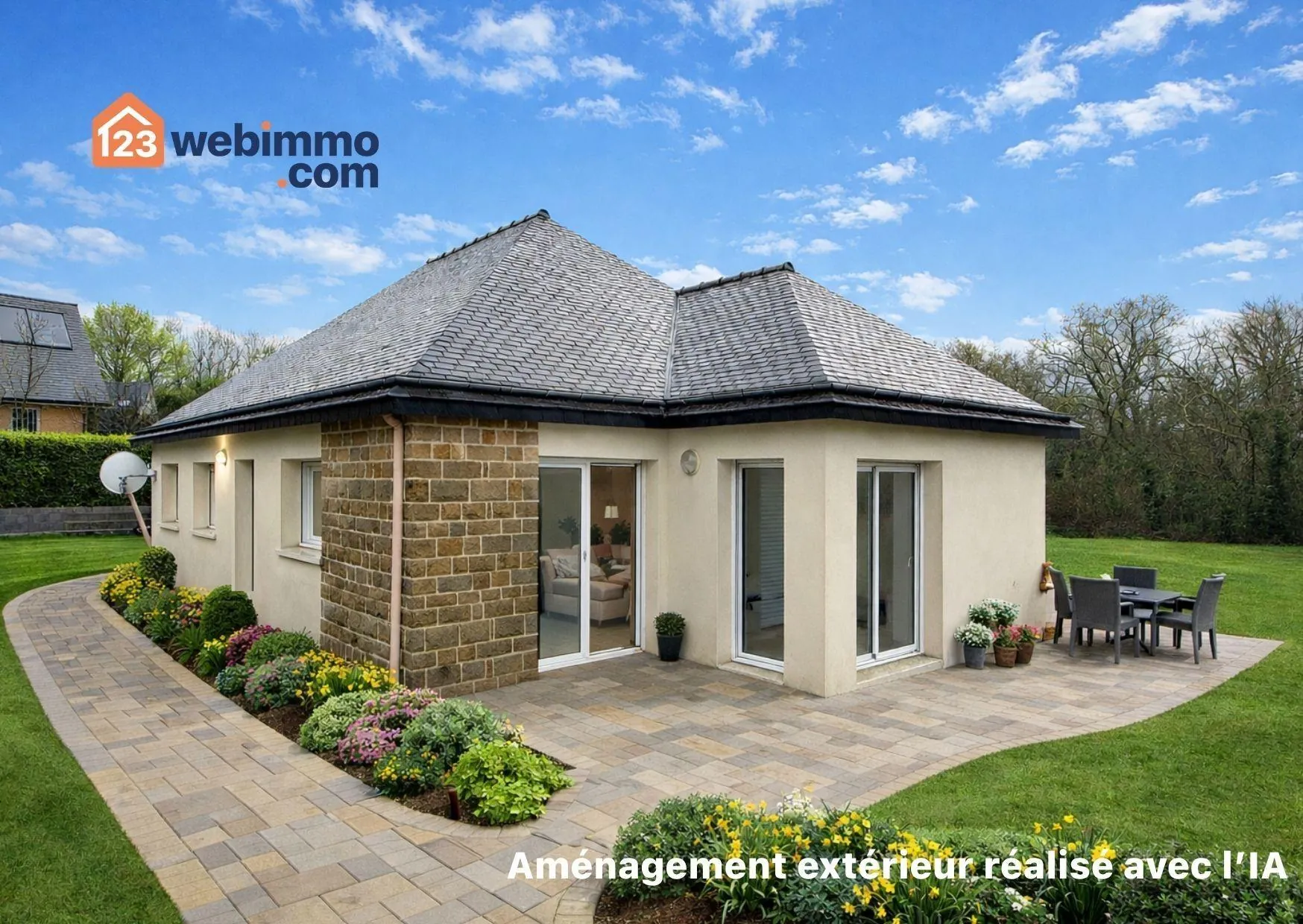 Maison de plain-pied 84m2 à Plouaret, quartier résidentiel avec terrain constructible 