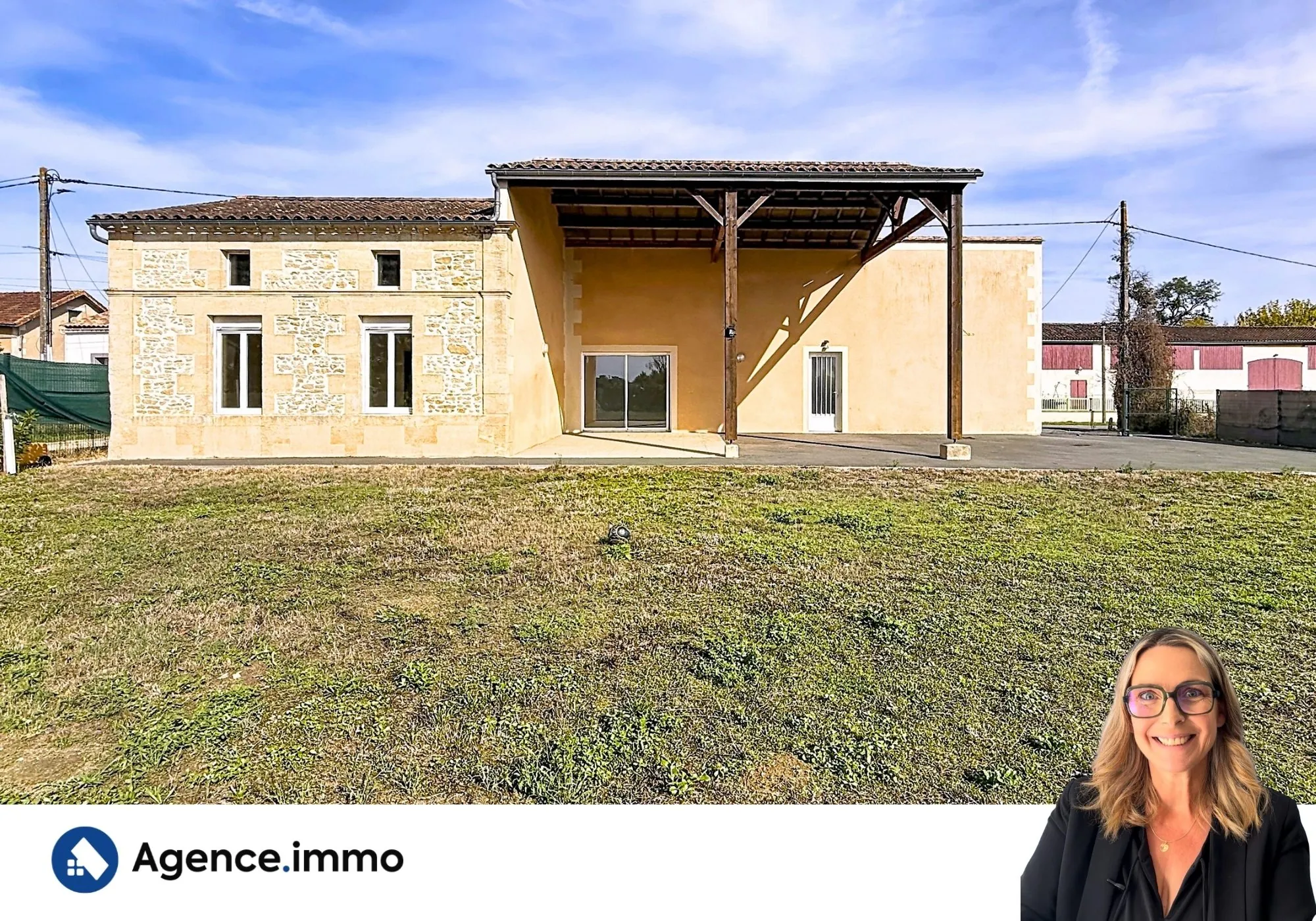 Maison de plain-pied à vendre avec jardin et architecture en pierre à Saint-Aubin-de-Blaye