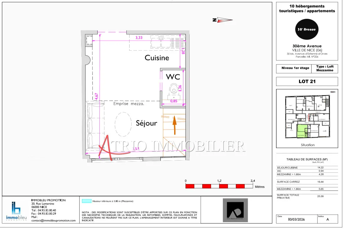 Studio neuf avec mezzanine à Nice Estienne d'Orves, 25 m² meublé et équipé 