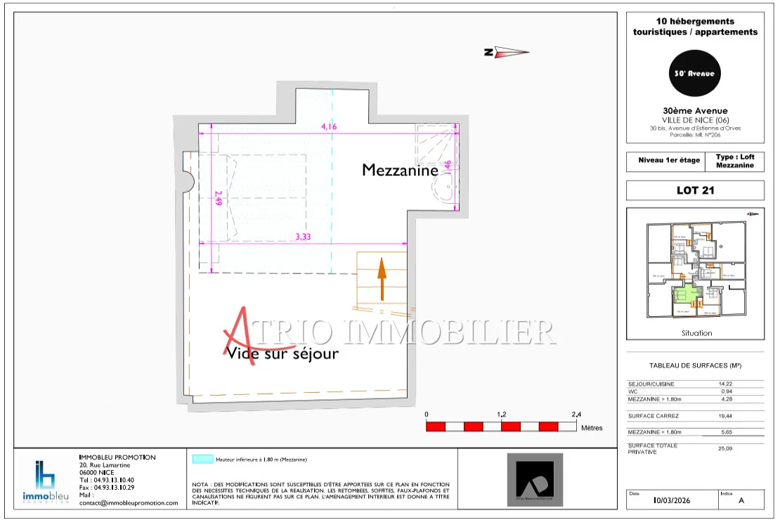 Studio neuf avec mezzanine à Nice Estienne d'Orves, 25 m² meublé et équipé 