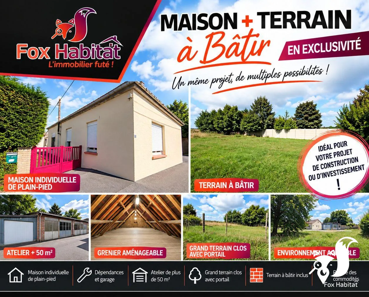 Maison avec terrain à bâtir, atelier et dépendances à Recourt