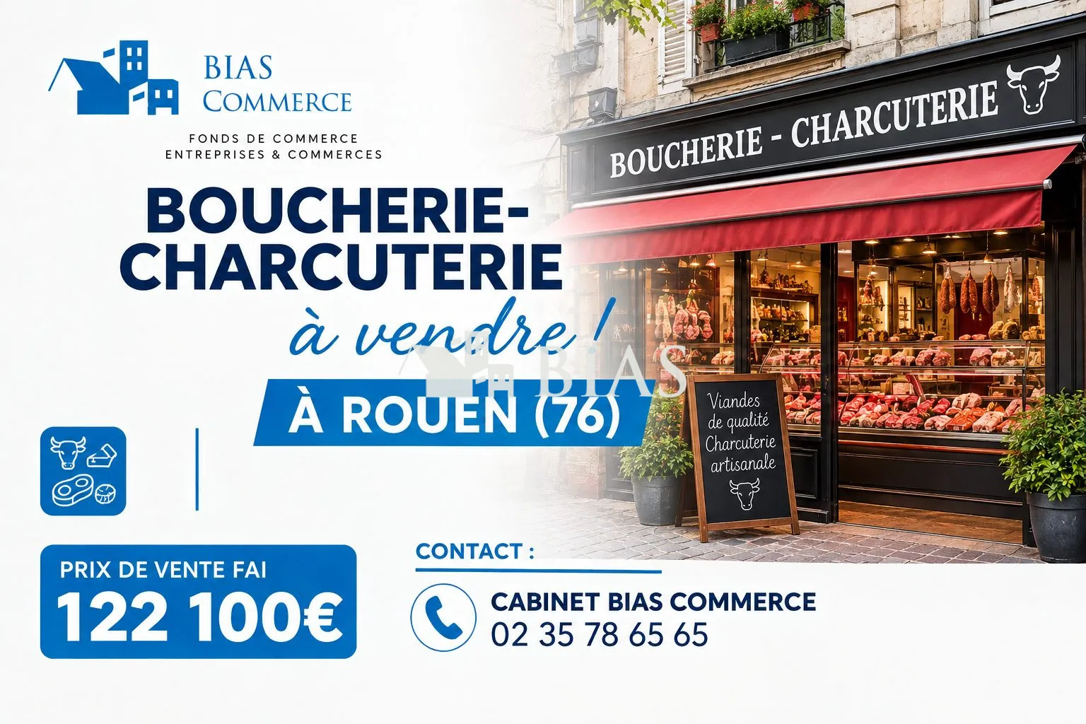 À vendre boucherie-charcuterie au cœur de Rouen avec logement et équipement complet
