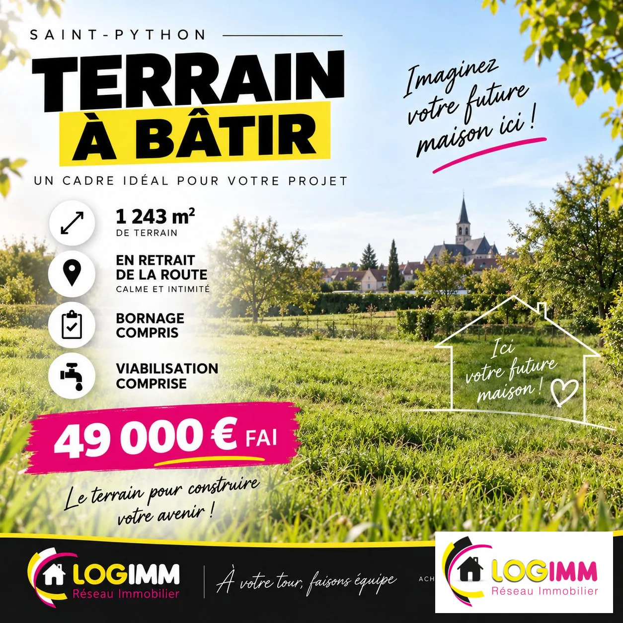 Terrain à bâtir de 1243 m² à Saint-Python proche Solesmes