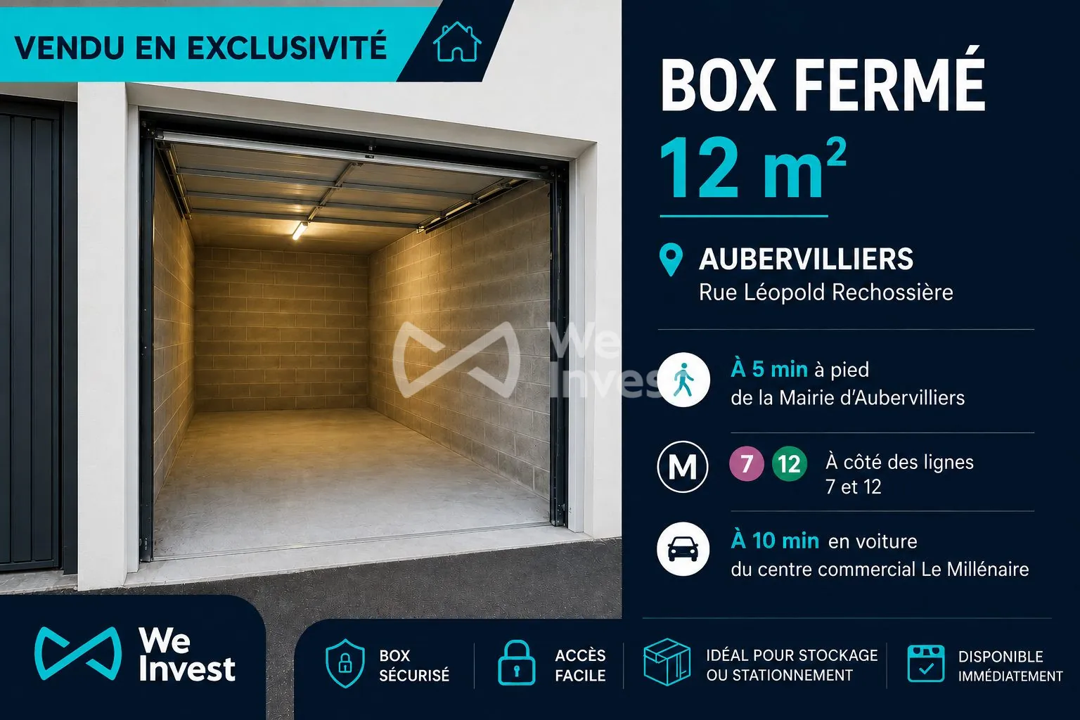 Box fermé de 20 m² à louer à Aubervilliers — Idéal stockage ou stationnement