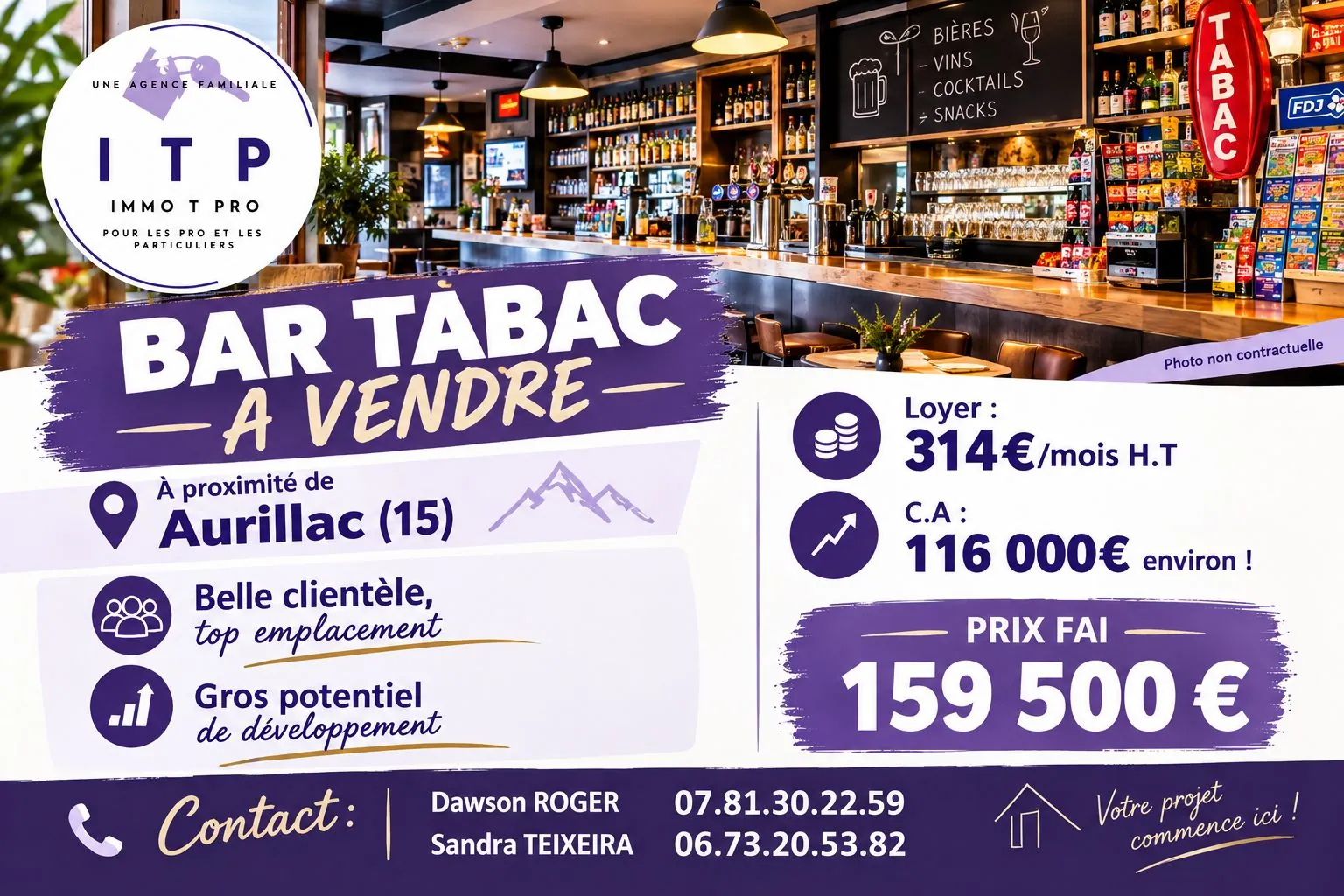 Fonds de commerce bar-tabac FDJ à Aurillac – Belle opportunité