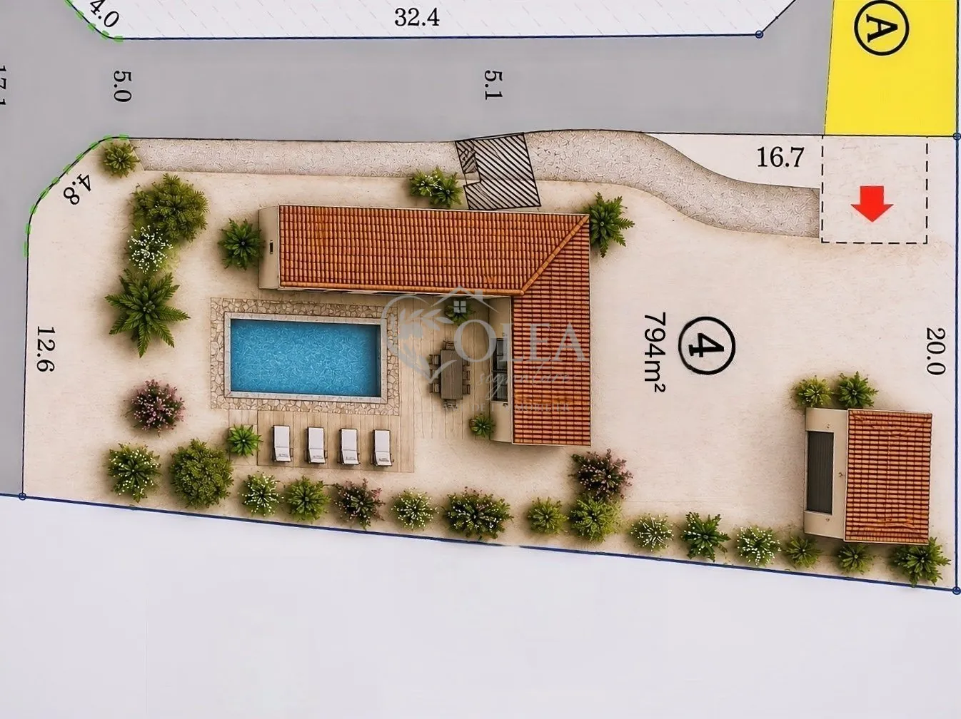 Surfaces et projet éventuel Terrain constructible de 794 m² à Saint-Quentin-la-Poterie, emplacement privilégié