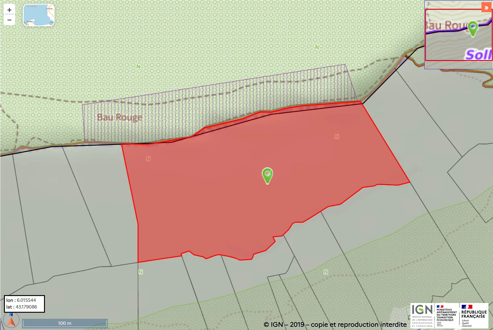 Terrain non constructible à vendre à Solliès-Ville – accès à pied et pente importante