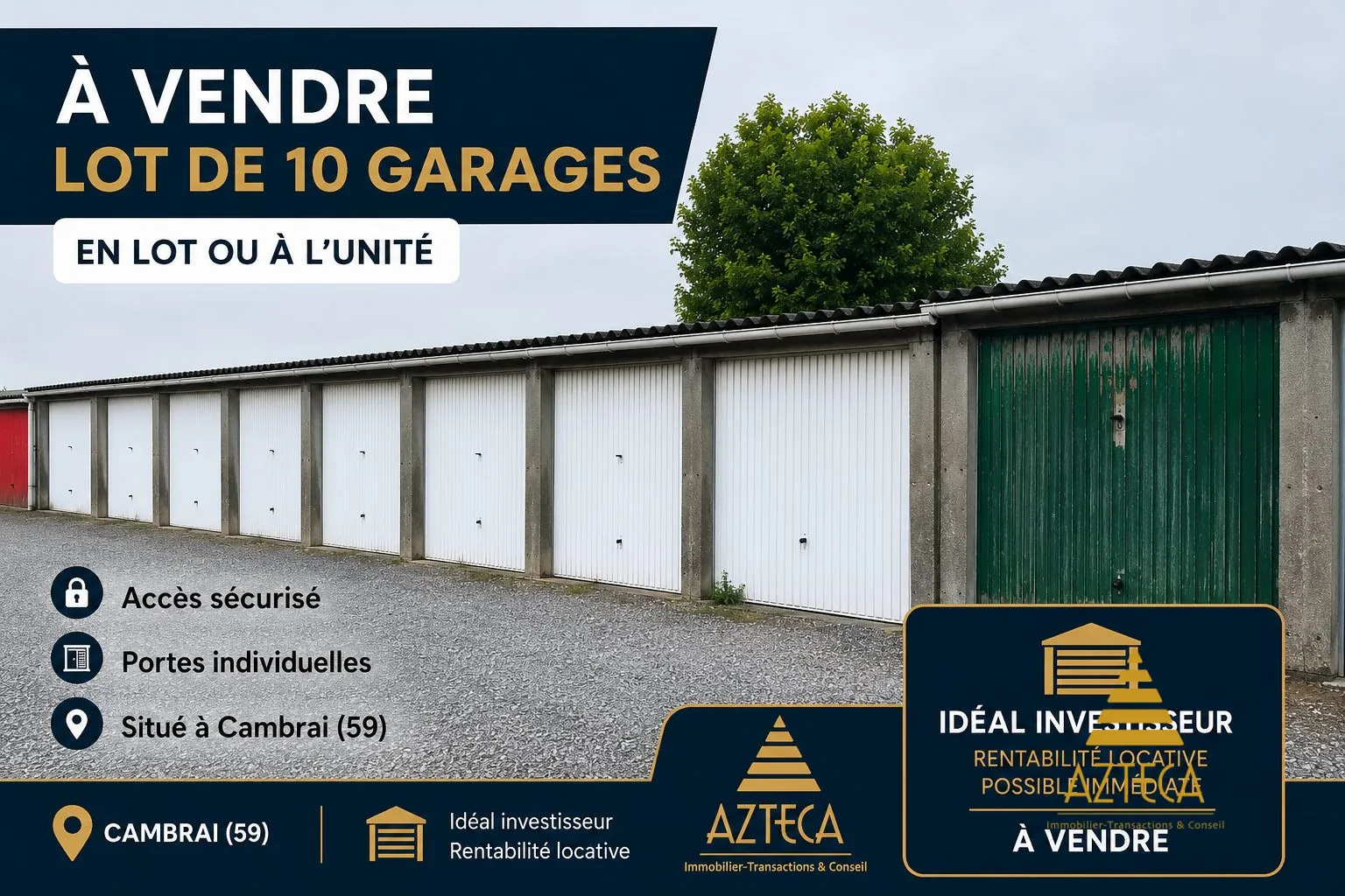 A vendre lot de 10 garages à Cambrai, investissement et stationnement