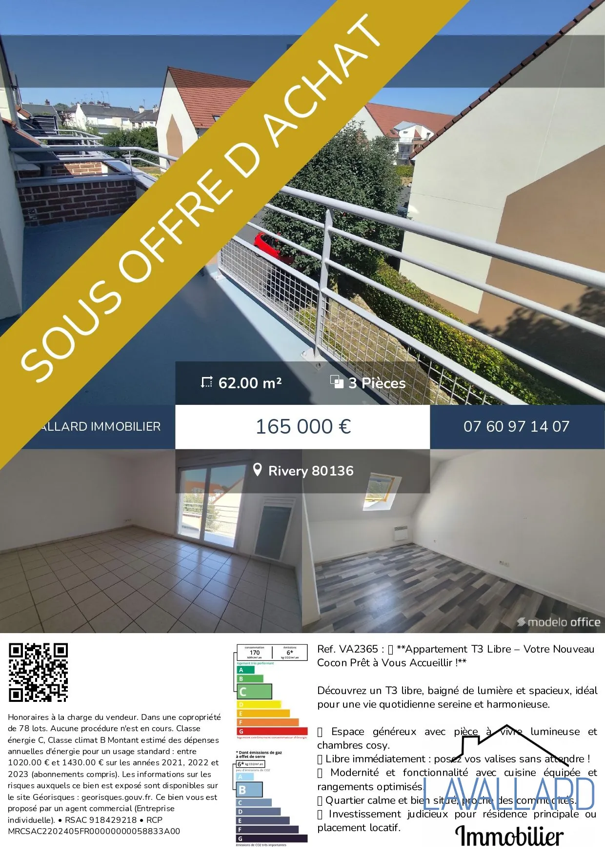 A vendre bel appartement T3 avec balcon à Rivery - Résidence sécurisée