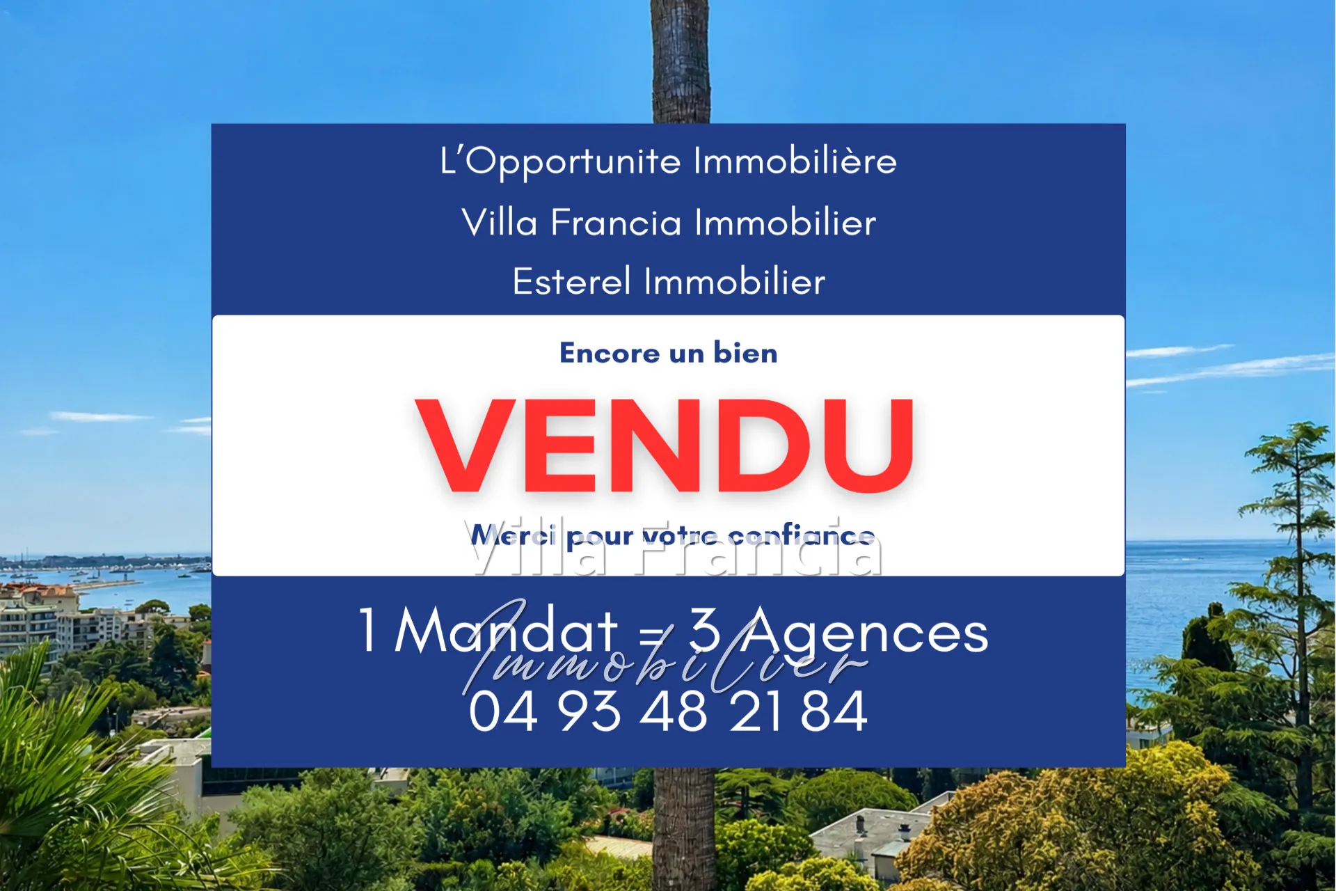 Vente Studio Vue Mer à Cannes avec Piscine et Parking
