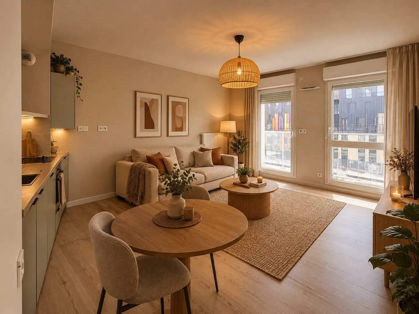 SALON CUISINE Appartement T2 lumineux avec balcon et parking à vendre à Nantes Chantenay / Bellevue