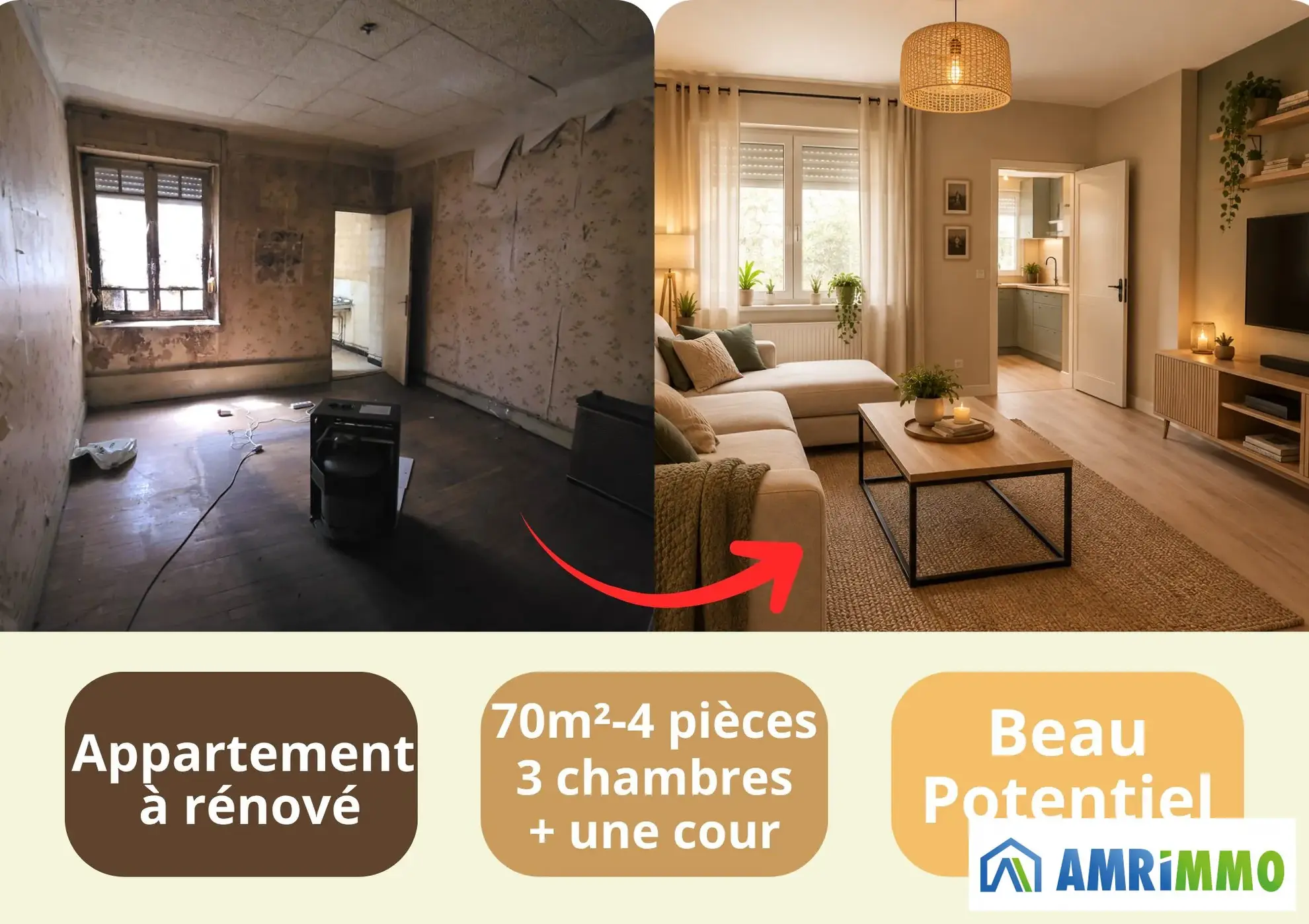Appartement T4 de 70m² à Villerupt à rénover avec terrasse et vue urbaine