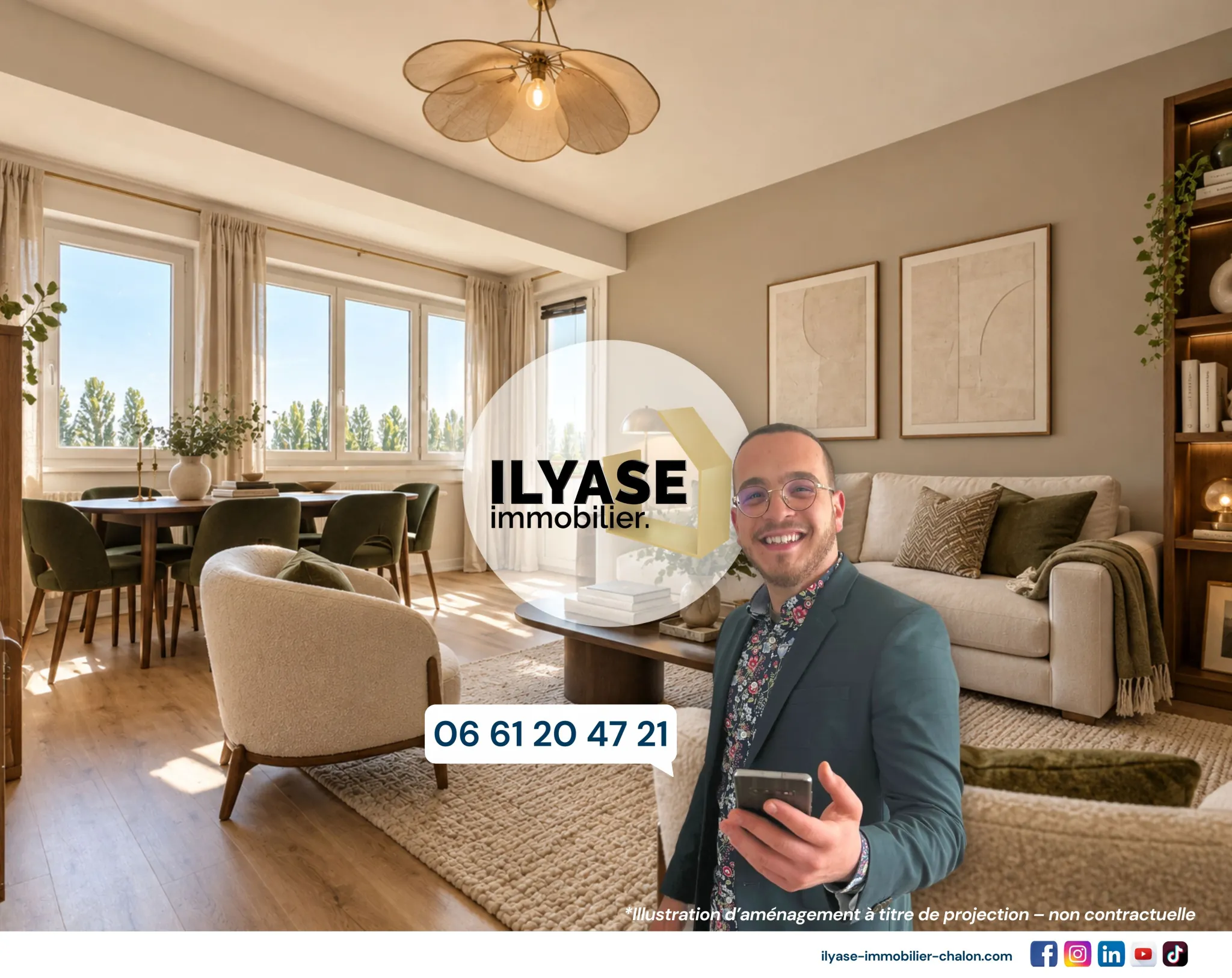 Appartement T2 avec balcon de 58m² à Chalon-sur-Saône – Vue sur la Saône et proximité centre-ville