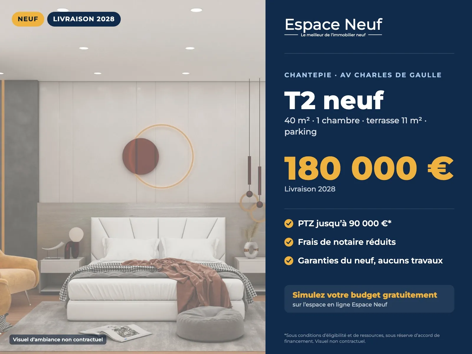 Appartement T2 neuf à Chantepie proche de Rennes - Balcon et parking