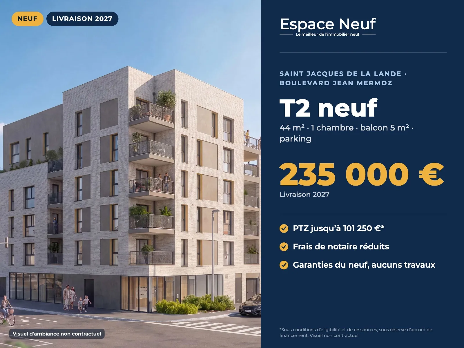Appartement neuf T2 à Rennes proche commerce et transport, livraison 2027