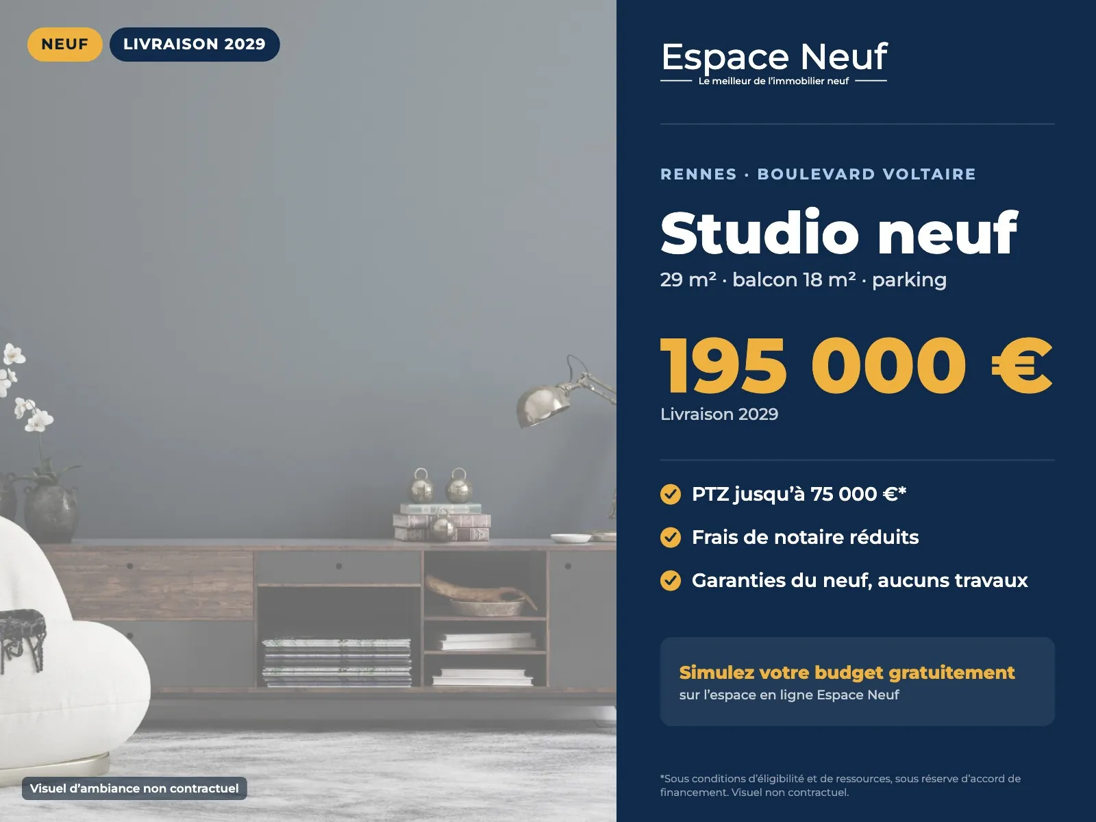 Studio neuf à Rennes avec terrasse et vue dégagée - Livraison 2028