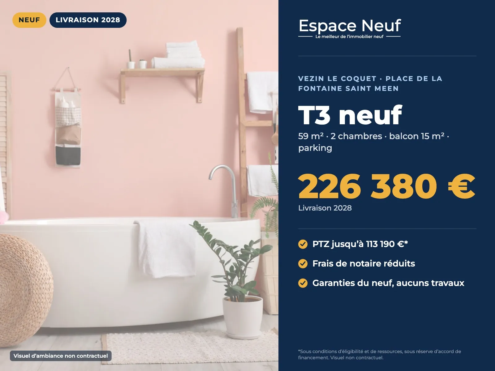 Appartement T3 neuf avec balcon et parking à Vezin-le-Coquet proche Rennes