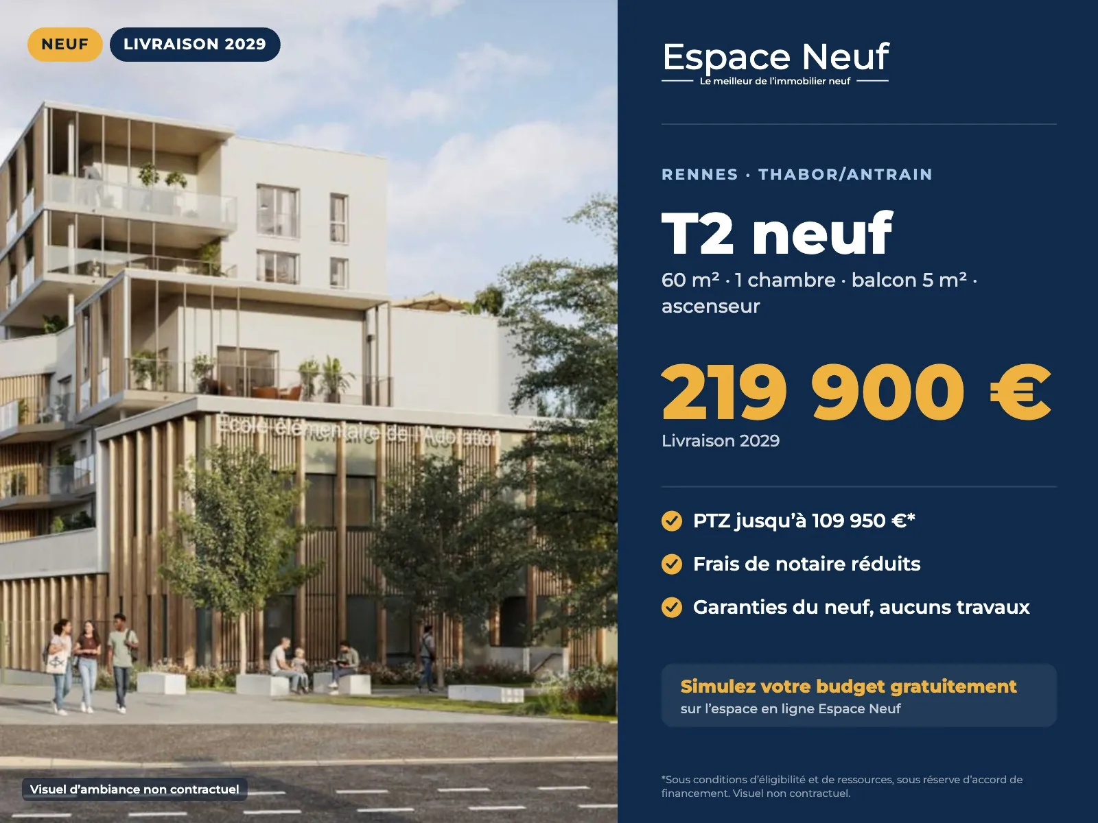 T2 neuf à Rennes secteur Thabor / Adoration avec balcon - Investir ou habiter