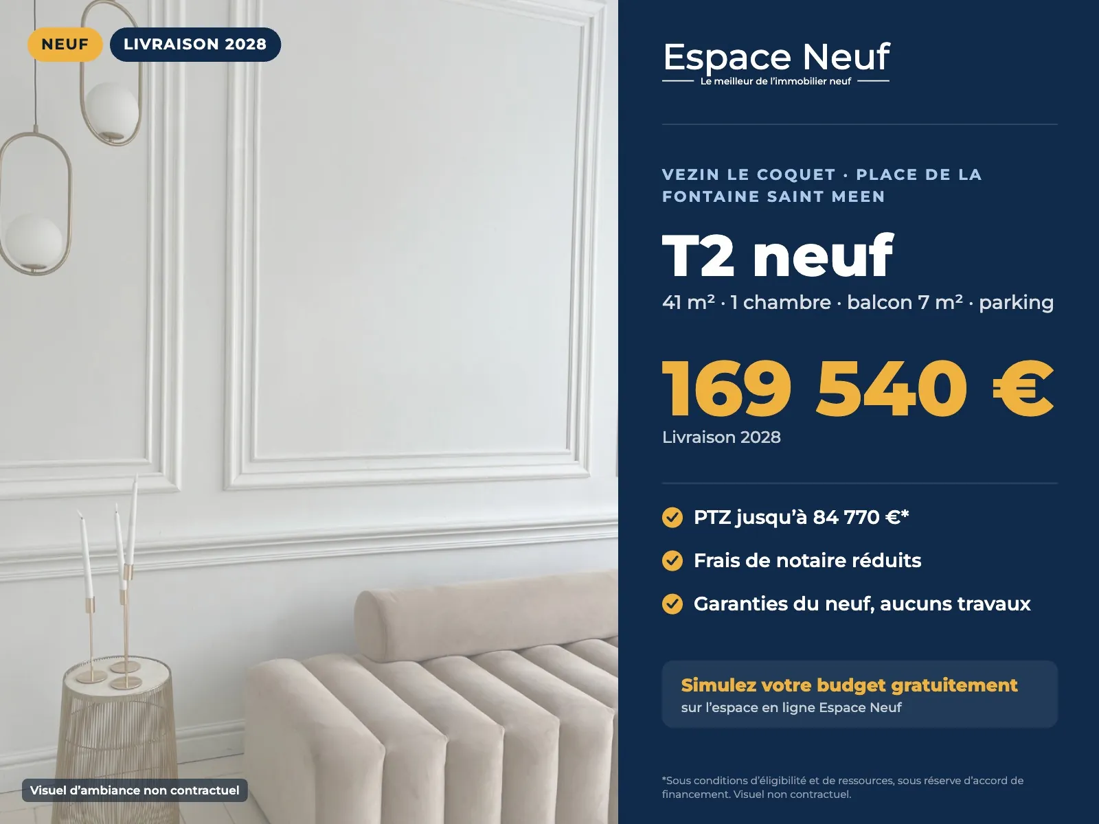 Appartement T2 neuf de 40 m² à Vezin-le-Coquet avec parking et balcon