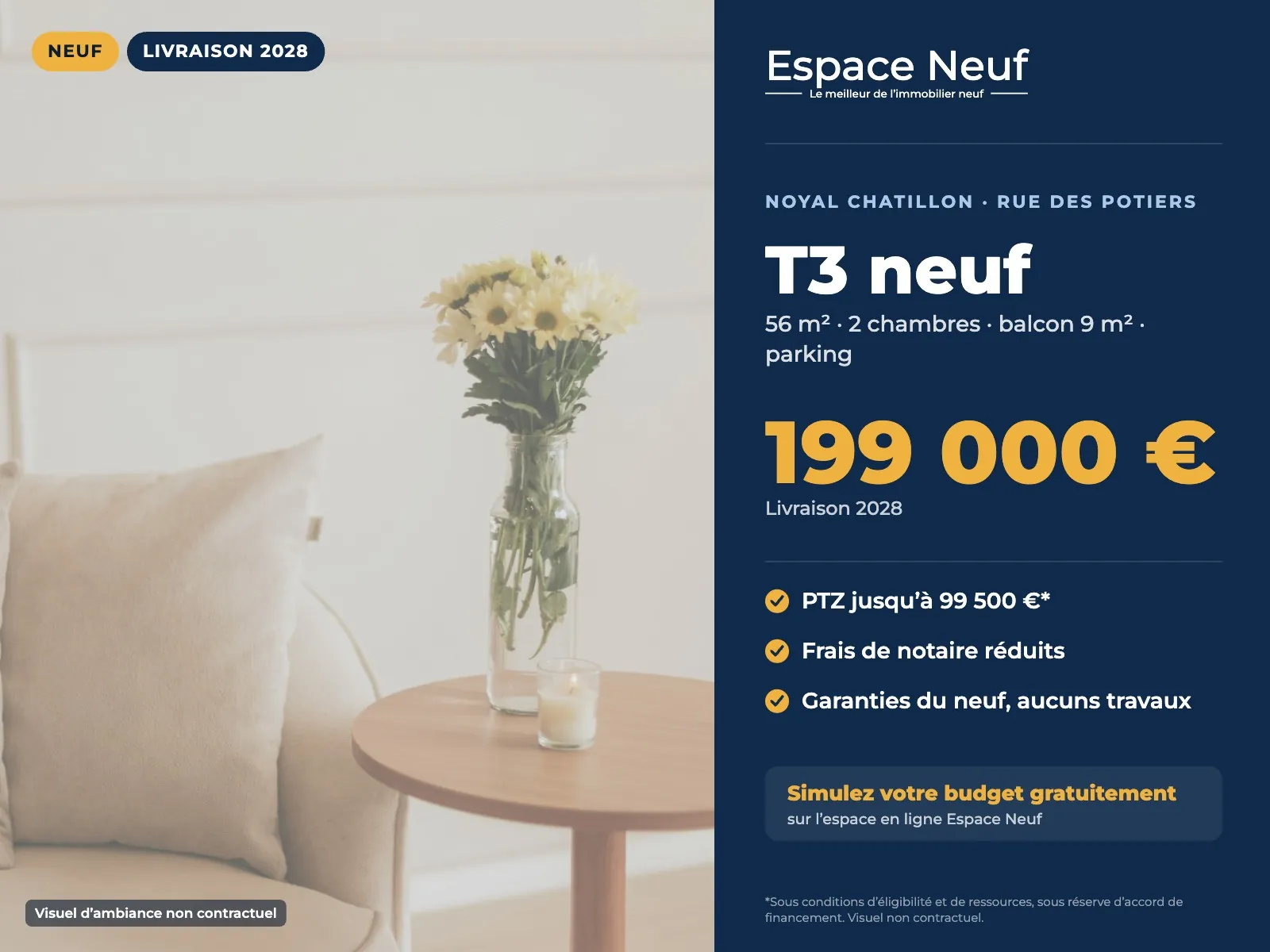 Appartement neuf T3 avec balcon et parking à Noyal-Châtillon-sur-Seiche près de Rennes