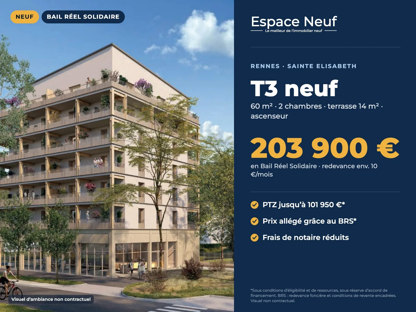 T3 neuf en BRS à Rennes avec balcon – Secteur Sainte-Élisabeth